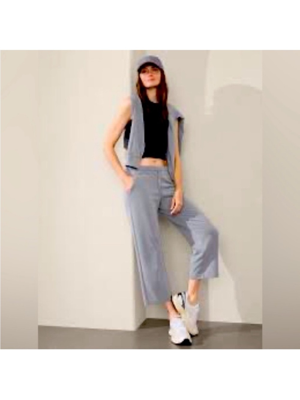 Athleta Echo Wide Leg Crop Pants Gray 14